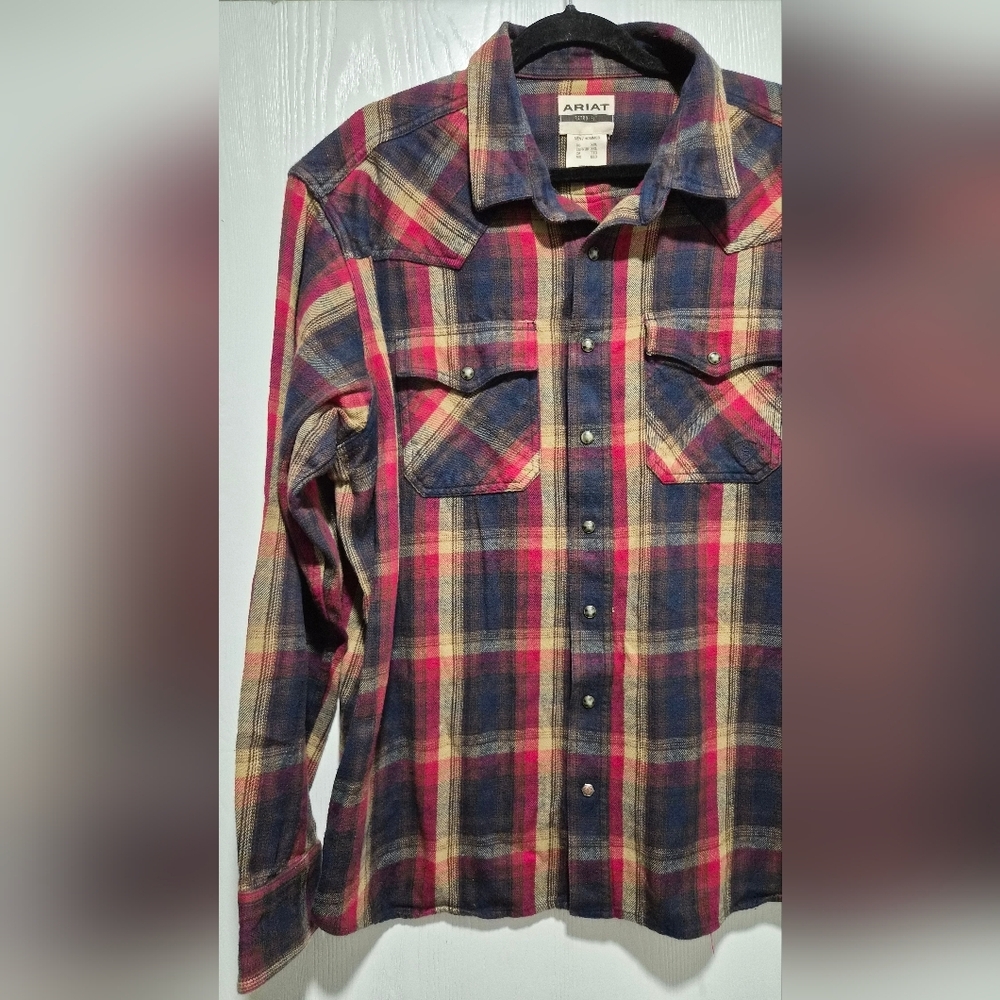 Ariat Mens Hardy Retro Fit Plaid Snap Front Closure Long Sleeve Shirt Size 2XL - Picture 3 of 10